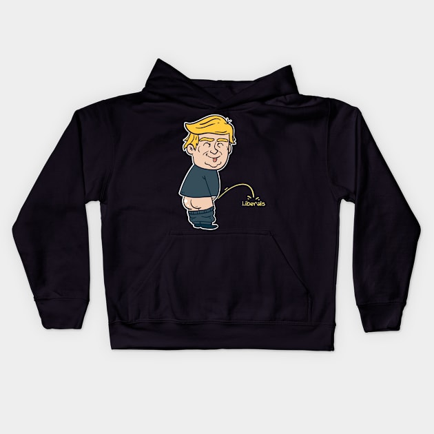 Trump Pissing on Liberals Design Kids Hoodie by Schimmi